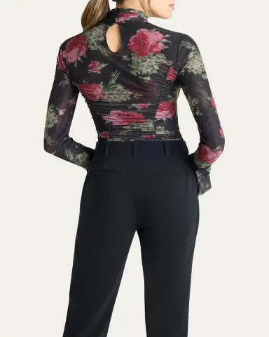 Cinq à Sept Baroque Roses Lucy Turtleneck Mesh Top | Thumbnail 2 Cinq à Sept Baroque Roses Lucy Turtleneck Mesh Top | Thumbnail 2