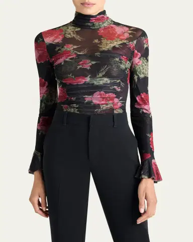Cinq à Sept Baroque Roses Lucy Turtleneck Mesh Top | Thumbnail 3 Cinq à Sept Baroque Roses Lucy Turtleneck Mesh Top | Thumbnail 3