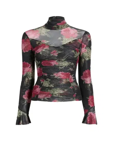 Cinq à Sept Baroque Roses Lucy Turtleneck Mesh Top | Thumbnail 1 Cinq à Sept Baroque Roses Lucy Turtleneck Mesh Top | Thumbnail 1