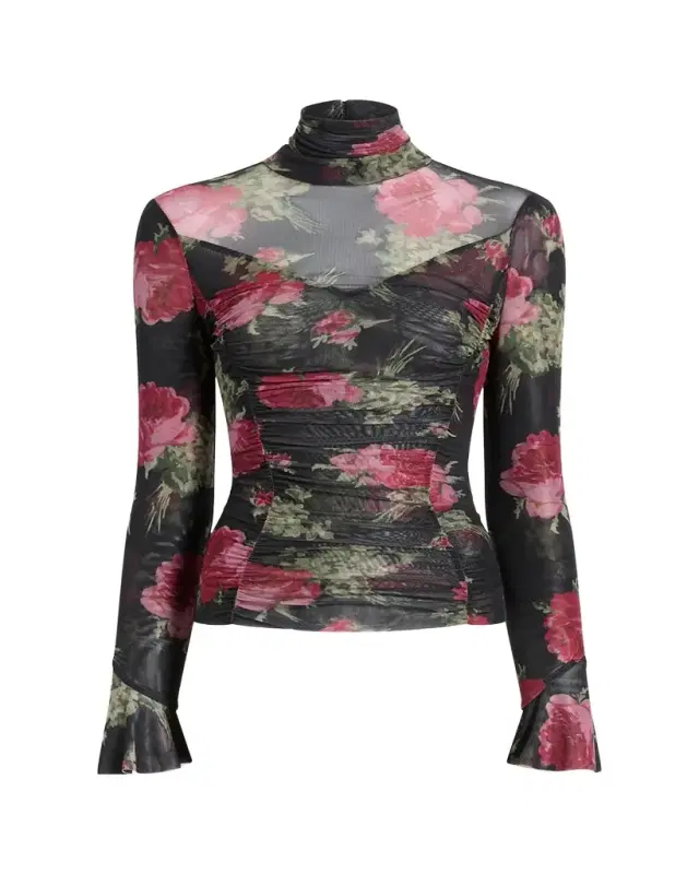 Baroque Roses Lucy Turtleneck Mesh Top