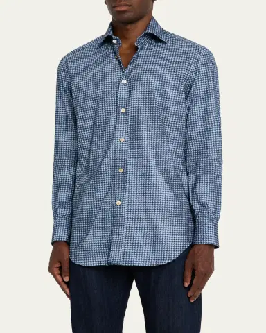Kiton Men's Cotton Houndstooth Classic-Fit Sport Shirt | Thumbnail 4 Kiton Men's Cotton Houndstooth Classic-Fit Sport Shirt | Thumbnail 4