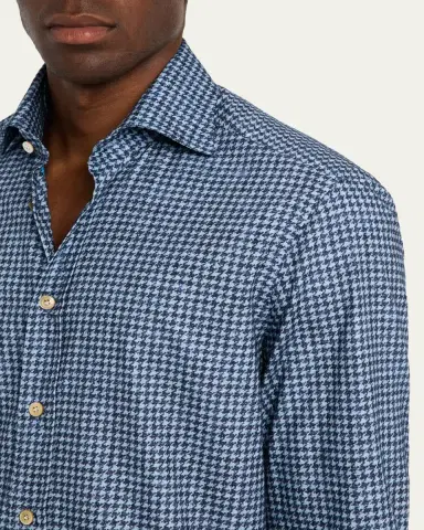 Kiton Men's Cotton Houndstooth Classic-Fit Sport Shirt | Thumbnail 5 Kiton Men's Cotton Houndstooth Classic-Fit Sport Shirt | Thumbnail 5