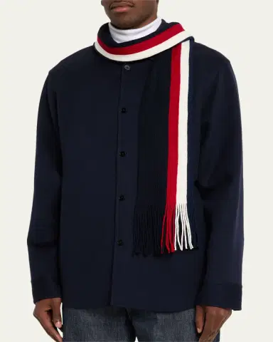 Moncler Men's Wool Tricolor Stripe Fringe Scarf | Thumbnail 3 Moncler Men's Wool Tricolor Stripe Fringe Scarf | Thumbnail 3