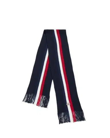 Moncler Men's Wool Tricolor Stripe Fringe Scarf | Thumbnail 1 Moncler Men's Wool Tricolor Stripe Fringe Scarf | Thumbnail 1