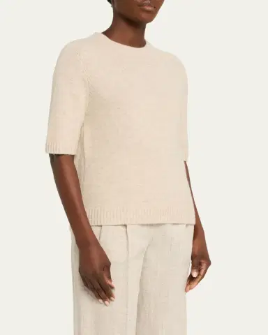 Loulou De Saison Dara Short-Sleeve Cashmere Sweater | Thumbnail 5