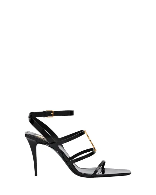 Saint Laurent Cassandra YSL Medallion Leather Stiletto Sandals