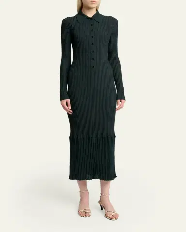 Proenza Schouler Luiza Rib-Knit Long-Sleeve Dress | Thumbnail 4 Proenza Schouler Luiza Rib-Knit Long-Sleeve Dress | Thumbnail 4