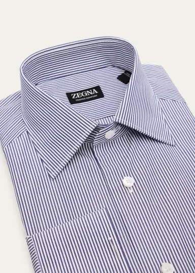 Zegna Men's Trofeo Comfort Cotton Pinstripe Dress Shirt | Thumbnail 2 Zegna Men's Trofeo Comfort Cotton Pinstripe Dress Shirt | Thumbnail 2