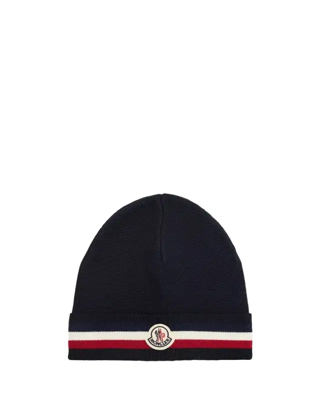 Moncler Men's Wool Tricolor Wool Knit Beanie Hat