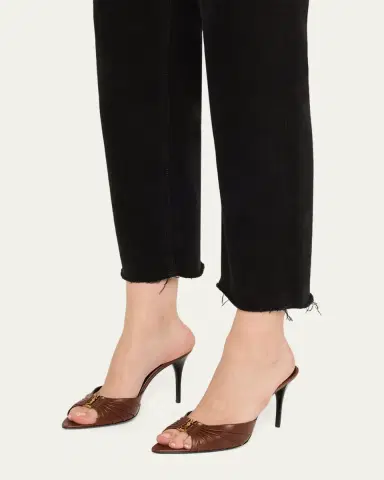 Saint Laurent Babylone YSL Ruched Leather Mule Sandals | Thumbnail 2