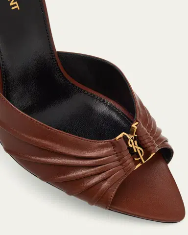 Saint Laurent Babylone YSL Ruched Leather Mule Sandals | Thumbnail 5