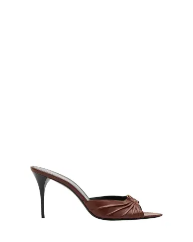 Saint Laurent Babylone YSL Ruched Leather Mule Sandals | Thumbnail 1