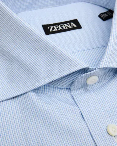 ZEGNA Men's Cotton Micro-Check Spread Collar Dress Shirt | Thumbnail 2 ZEGNA Men's Cotton Micro-Check Spread Collar Dress Shirt | Thumbnail 2