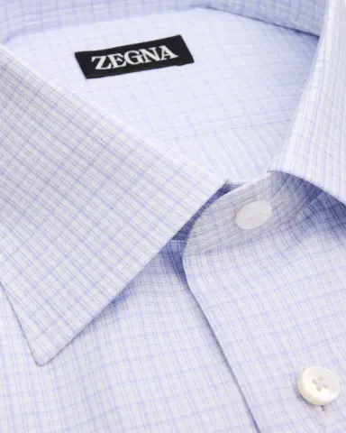 Zegna Men's Pure Cotton Micro-Plaid Dress Shirt | Thumbnail 2