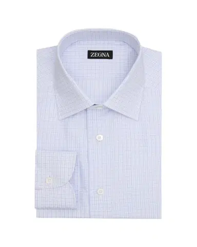 Zegna Men's Pure Cotton Micro-Plaid Dress Shirt | Thumbnail 1