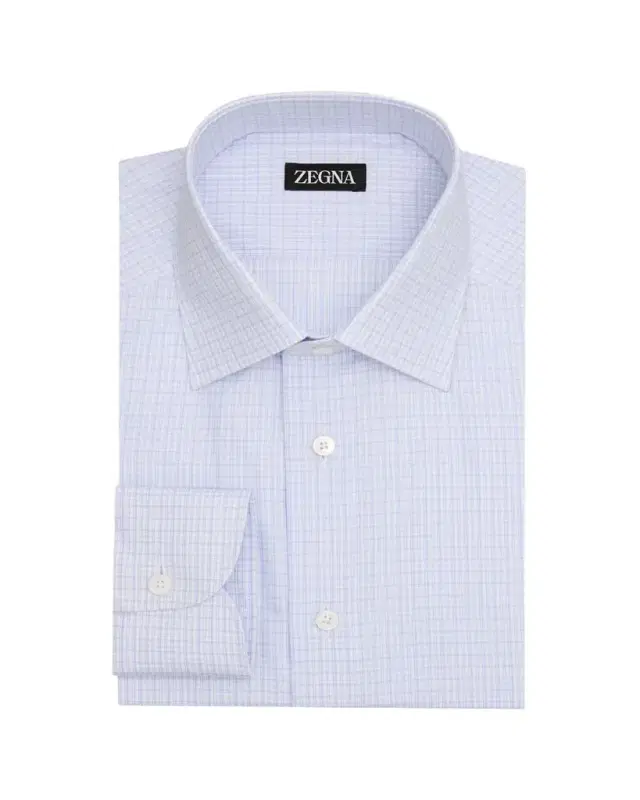 ZEGNA Men's Pure Cotton Micro-Plaid Dress Shirt