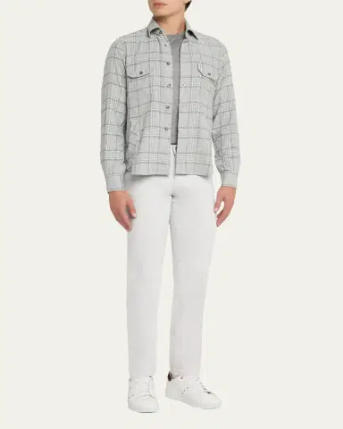 Kiton Men's Wool-Blend Plaid Overshirt with Pockets | Thumbnail 2 Kiton Men's Wool-Blend Plaid Overshirt with Pockets | Thumbnail 2
