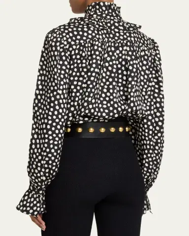 Chloé Dots-Print Silk Jacquard Ruffle Blouse | Thumbnail 3