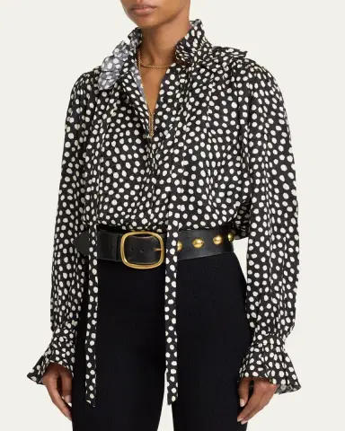 Chloé Dots-Print Silk Jacquard Ruffle Blouse | Thumbnail 4
