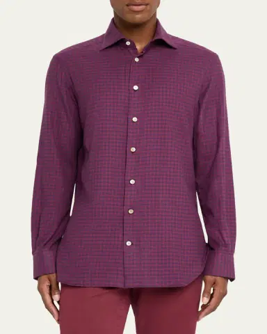Kiton Men's Gingham Cotton Sport Shirt | Thumbnail 4 Kiton Men's Gingham Cotton Sport Shirt | Thumbnail 4