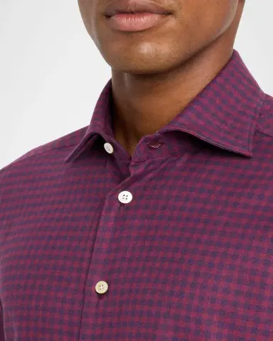 Kiton Men's Gingham Cotton Sport Shirt | Thumbnail 5 Kiton Men's Gingham Cotton Sport Shirt | Thumbnail 5