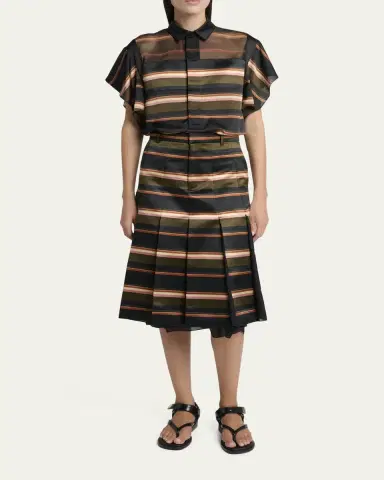 sacai Horizontal Striped Pleated Midi Skirt | Thumbnail 2 sacai Horizontal Striped Pleated Midi Skirt | Thumbnail 2