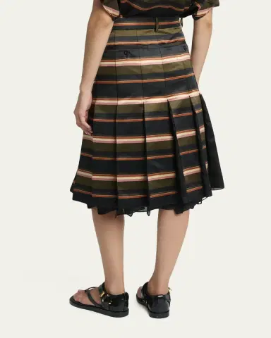 sacai Horizontal Striped Pleated Midi Skirt | Thumbnail 3 sacai Horizontal Striped Pleated Midi Skirt | Thumbnail 3