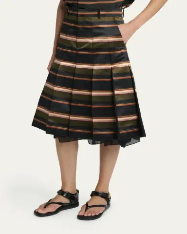 sacai Horizontal Striped Pleated Midi Skirt | Thumbnail 4 sacai Horizontal Striped Pleated Midi Skirt | Thumbnail 4