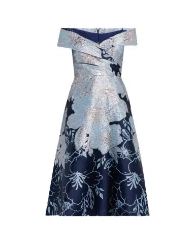Rickie Freeman for Teri Jon Off-Shoulder Metallic Jacquard Midi Dress | Thumbnail 1