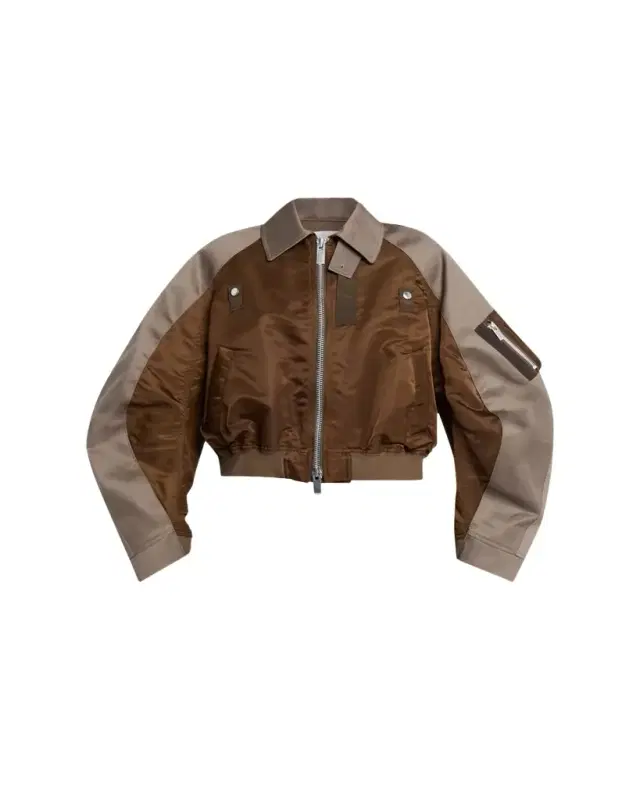 Mixed-Media Cotton Chino And Nylon Bomber Jacket