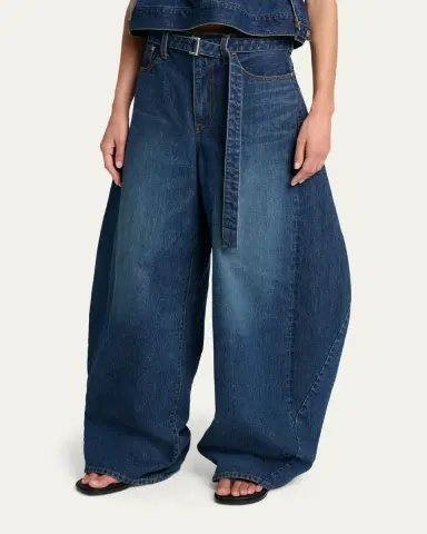 sacai Belted Denim Barrel-Leg Pants | Thumbnail 4