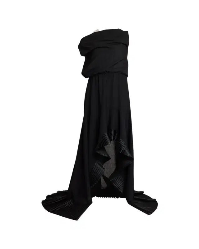 sacai Mixed-Media Draped High-Low Gown