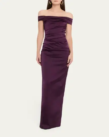 Rickie Freeman for Teri Jon Off-Shoulder Satin Column Gown | Thumbnail 2 Rickie Freeman for Teri Jon Off-Shoulder Satin Column Gown | Thumbnail 2