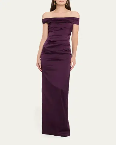Rickie Freeman for Teri Jon Off-Shoulder Satin Column Gown | Thumbnail 4 Rickie Freeman for Teri Jon Off-Shoulder Satin Column Gown | Thumbnail 4