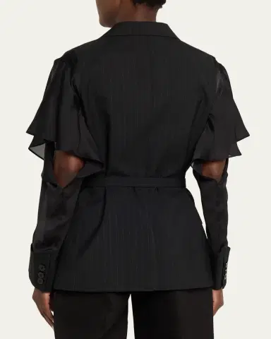 SACAI Chalk Striped Belted Double-Breasted Jacket | Thumbnail 3