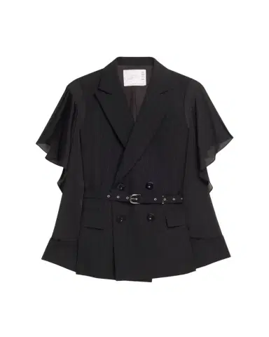 SACAI Chalk Striped Belted Double-Breasted Jacket | Thumbnail 1