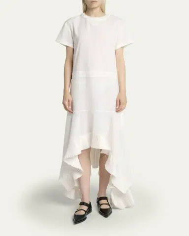 Sacai Short-Sleeve Pleated Handkerchief Midi Dress | Thumbnail 2 Sacai Short-Sleeve Pleated Handkerchief Midi Dress | Thumbnail 2