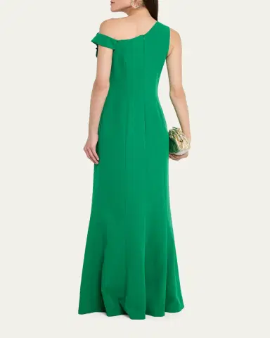 Rickie Freeman for Teri Jon One-Shoulder Floral Applique Stretch Crepe Gown | Thumbnail 3