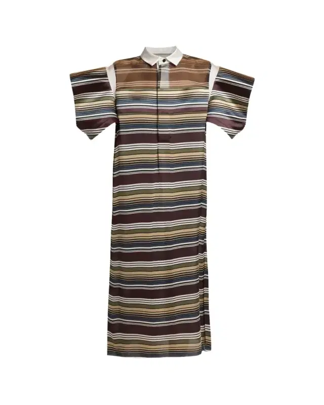 Striped Satin Flutter-Sleeve Midi Shirtdress