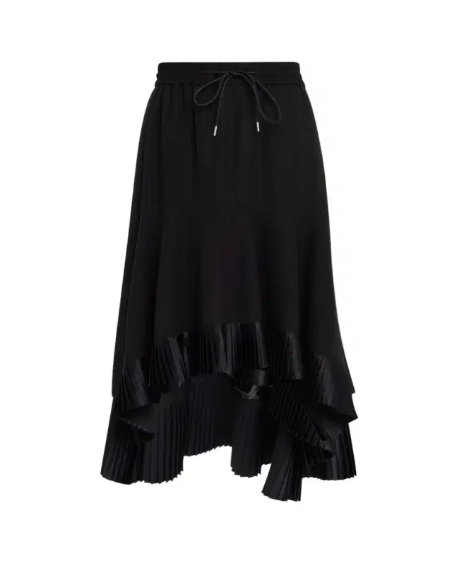 Pleated Satin Ruffle Cotton Broadcloth High-Low Skirt