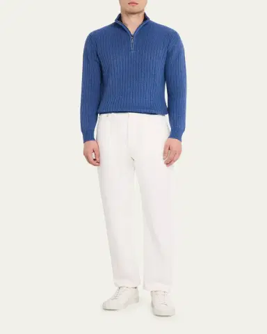 Fioroni Men's Ribbed-Knit Cotton Half-Zip Sweater | Thumbnail 2