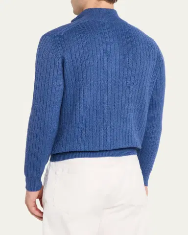 Fioroni Men's Ribbed-Knit Cotton Half-Zip Sweater | Thumbnail 3