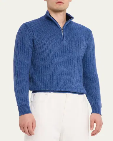 Fioroni Men's Ribbed-Knit Cotton Half-Zip Sweater | Thumbnail 4
