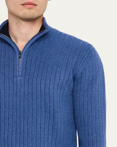 Fioroni Men's Ribbed-Knit Cotton Half-Zip Sweater | Thumbnail 5