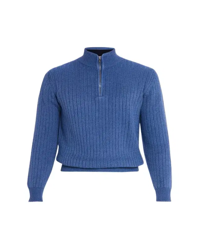 Fioroni Men's Ribbed-Knit Cotton Half-Zip Sweater
