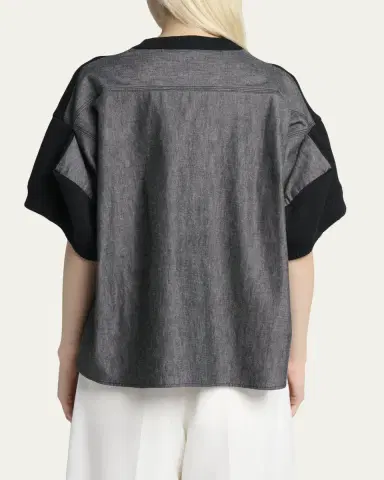 sacai Denim And Knit Short-Sleeve Sweater | Thumbnail 3 sacai Denim And Knit Short-Sleeve Sweater | Thumbnail 3