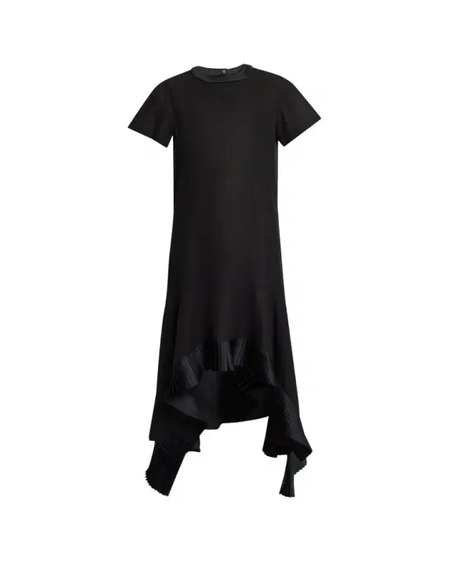 Short-Sleeve Pleated Handkerchief Midi Dress