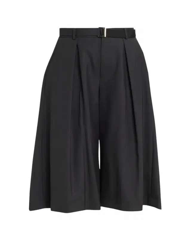 Pleated Wide-Leg Culotte Suiting Pants