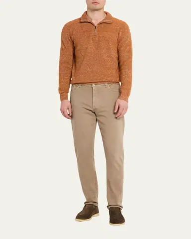 Fioroni Men's Cashmere/Linen Melange Ribbed-Knit Half-Zip Sweater | Thumbnail 2