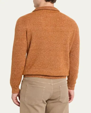 Fioroni Men's Cashmere/Linen Melange Ribbed-Knit Half-Zip Sweater | Thumbnail 3